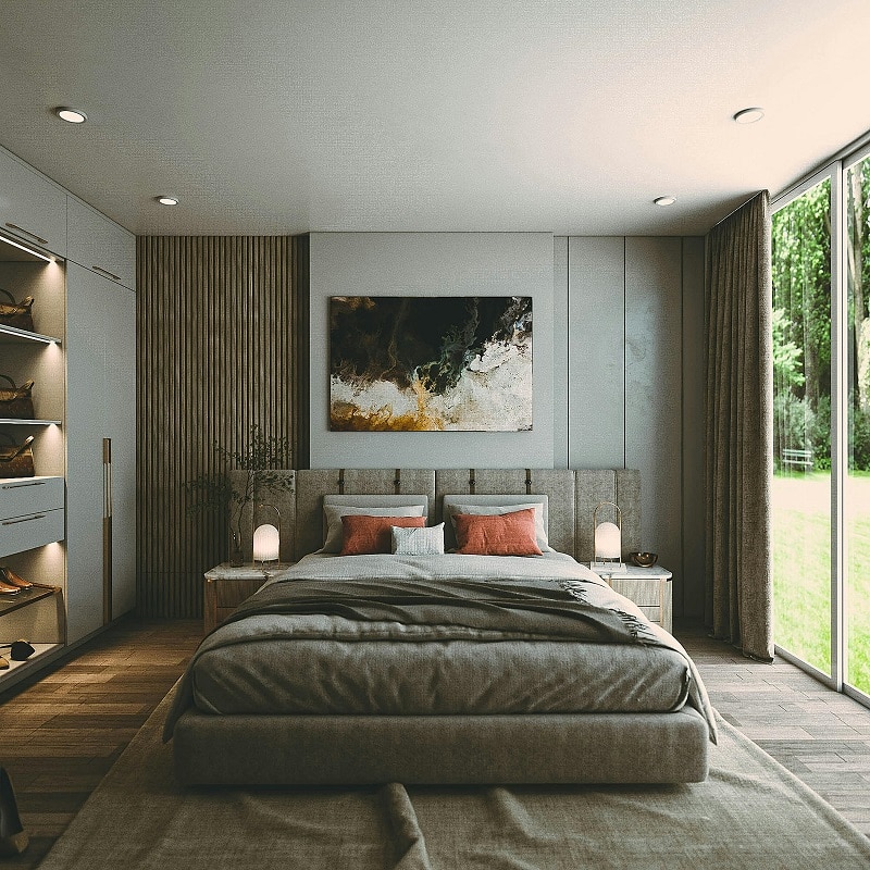 Contemporary Master Bedroom with Integrated Storage London